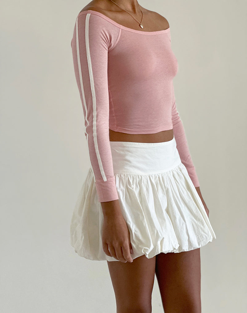 Gavya Bardot Long Sleeve Top in Pink Lady with White Stripe
