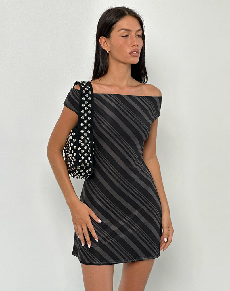 long sleeve bubble hem mini dress in black Makoa Mini Dress Black Stripe main image 0