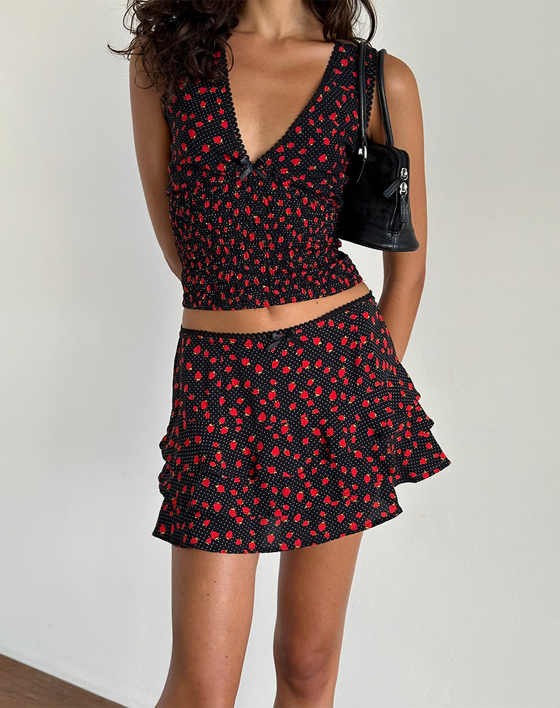 Image of Camigi Mini Skirt in Strawberry Polka Black