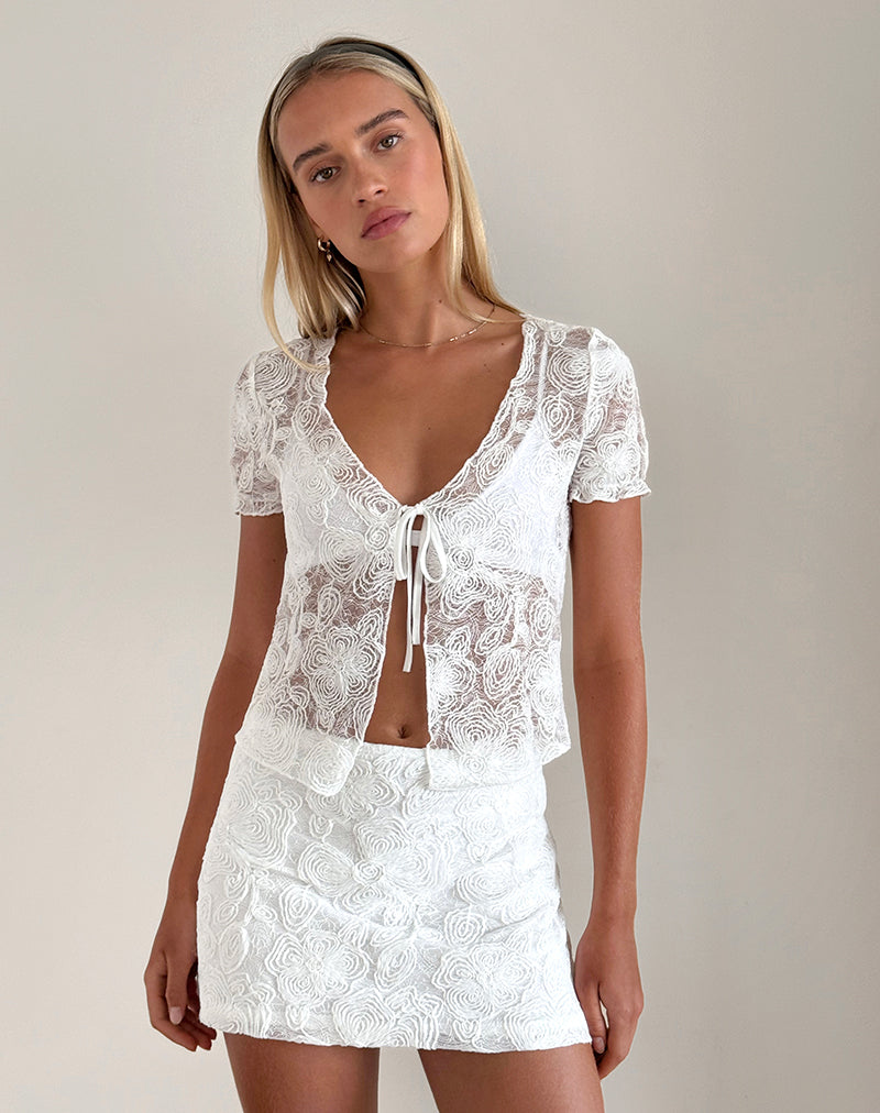 White Floral Textured Tie Top | Hillary – motelrocks.com