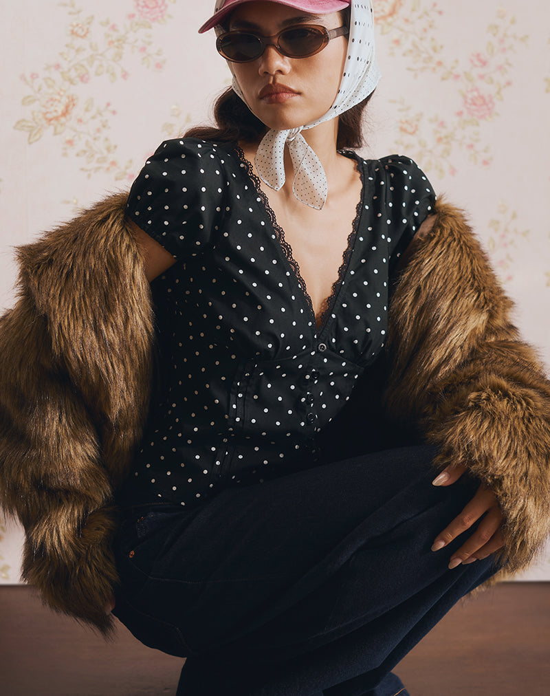 Black Polka Print Corset Top | Ilias – motelrocks.com