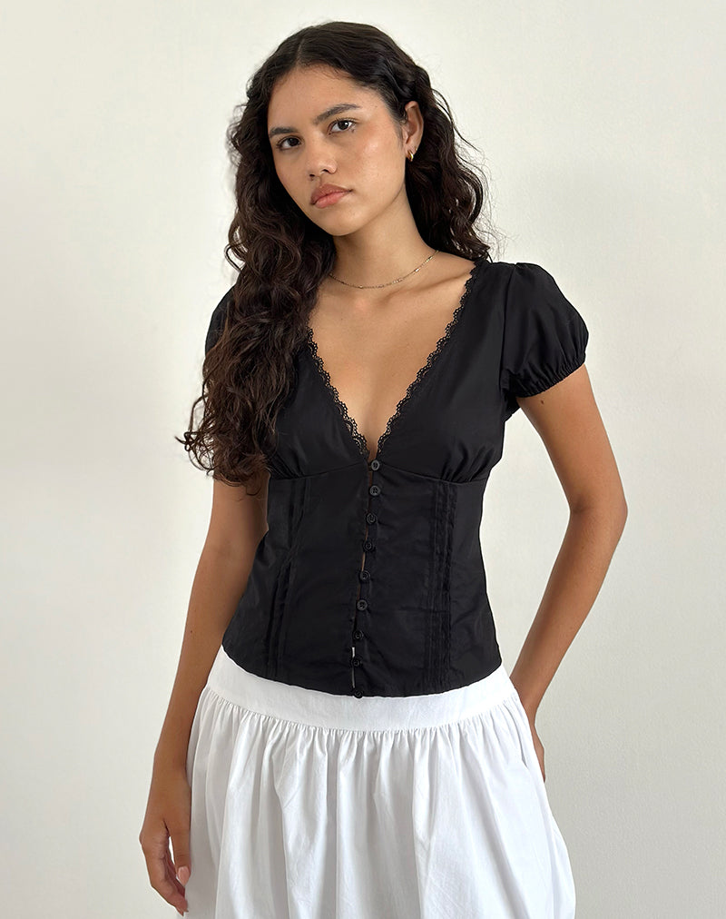 Black Poplin Corset Top | Ilias – motelrocks.com