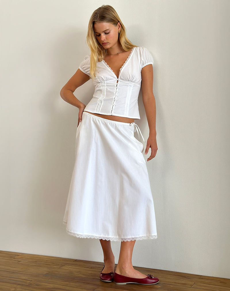 White Poplin Short Sleeve Corset Top | Ilias – motelrocks.com