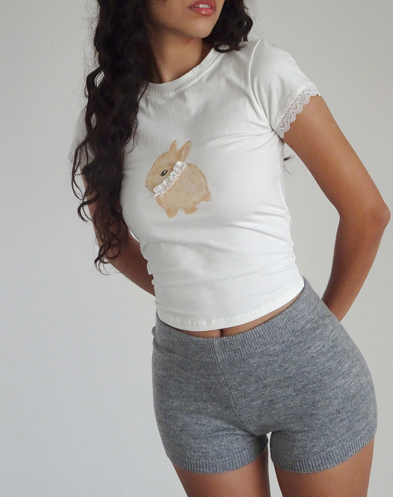 Izzy Baby Tee in Off White with Rabbit Print