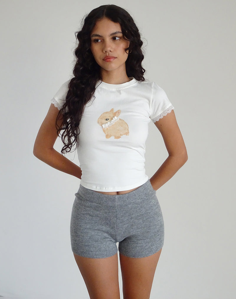 Izzy Baby Tee in Off White with Rabbit Print