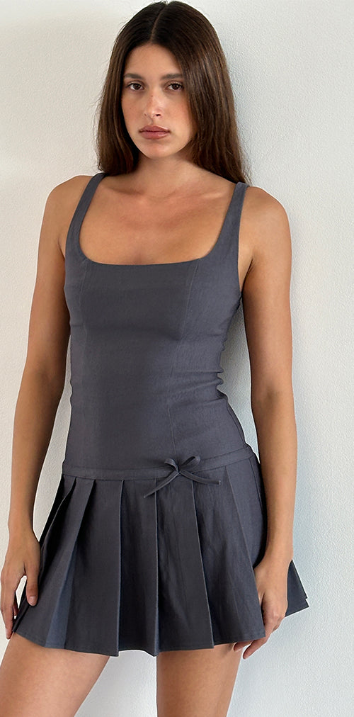 Image of Jadzia Drop Waist Mini Dress in Charcoal Grey