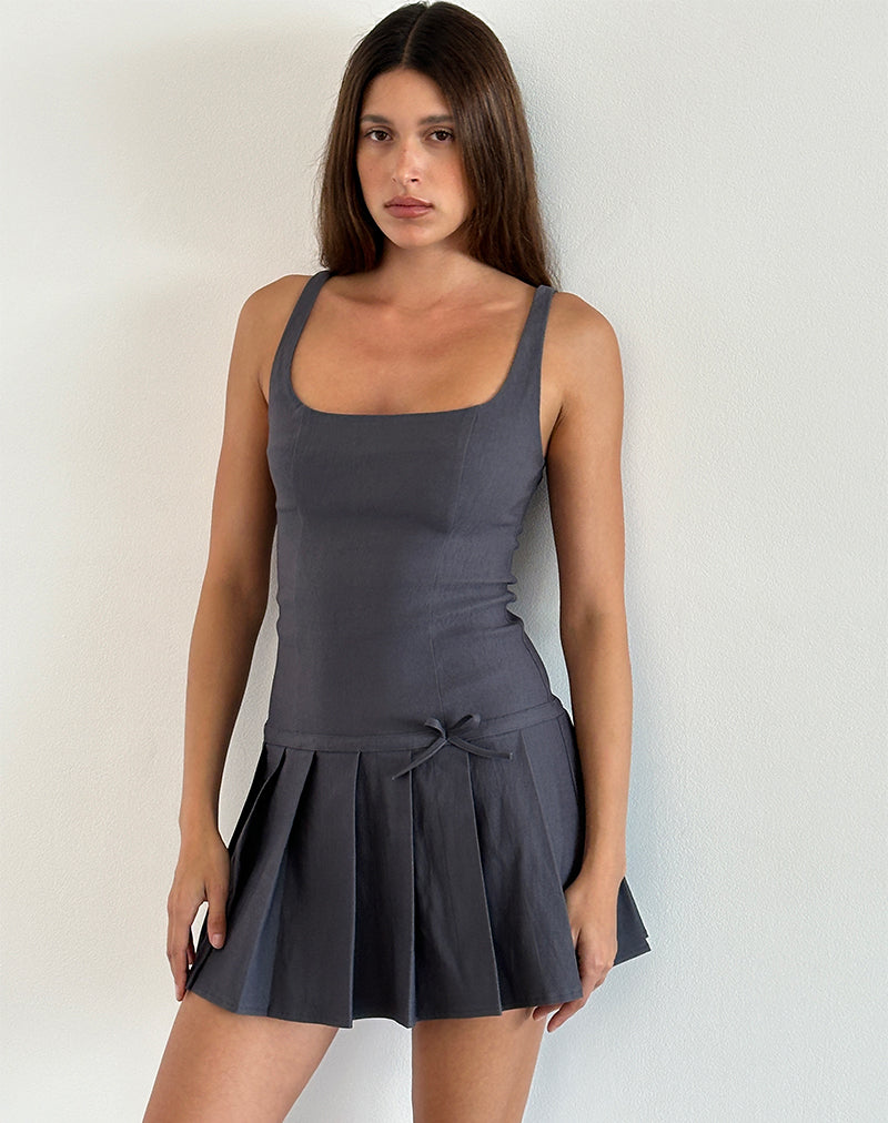 open lace back dress Rita Pleat Mini Dress in Tailoring Navy main image 1