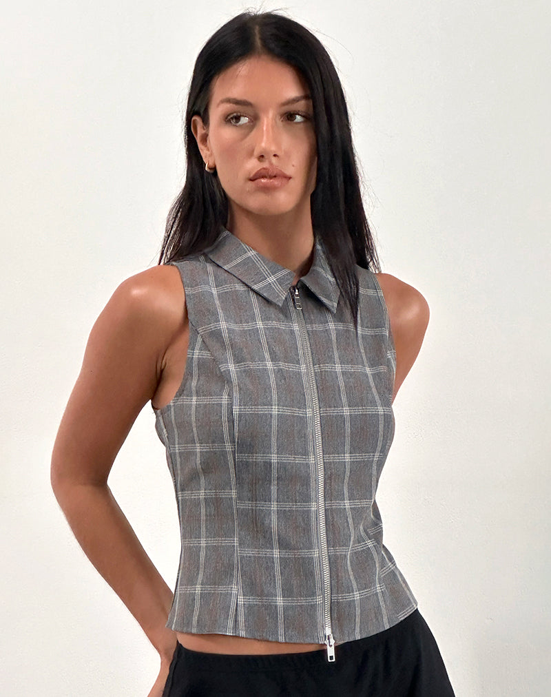 Grey Check Zip Through Vest Top | Janae – motelrocks.com