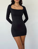 Image of Janjisu Long Sleeve Lycra Bodycon Mini Dress in Black