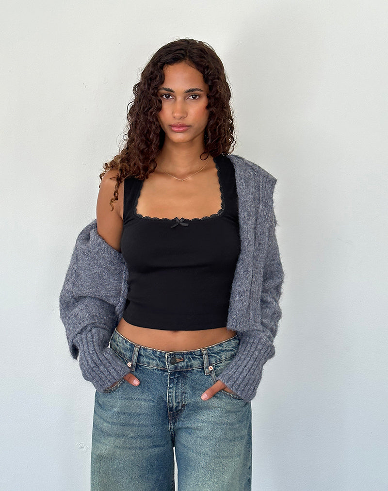 Black Top with Lace Trim and Bow | Jinila – motelrocks.com