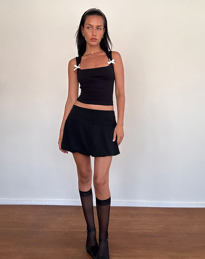 Black with Ivory Bows Crop Top | Jiniso – motelrocks.com