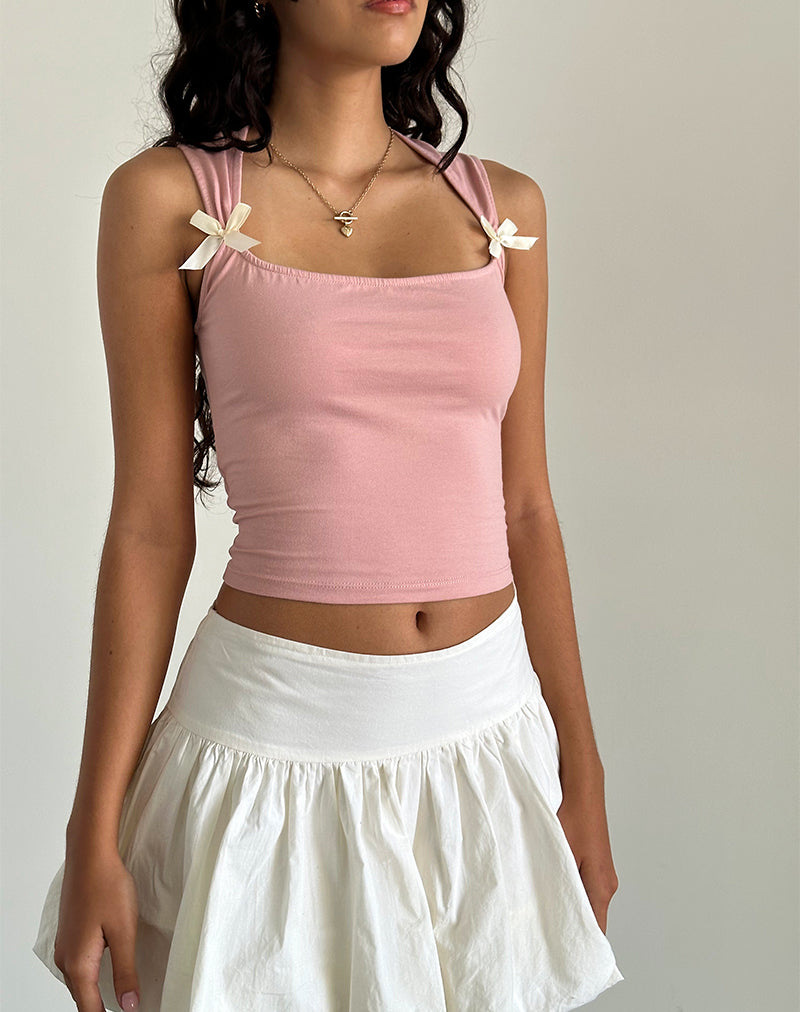 Image of Jiniso Crop Top in Pink Lady with Ivory Bows