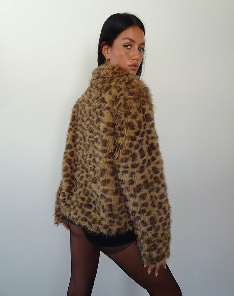 Leopard Brown Crop Faux Fur Jacket | Joji – motelrocks.com