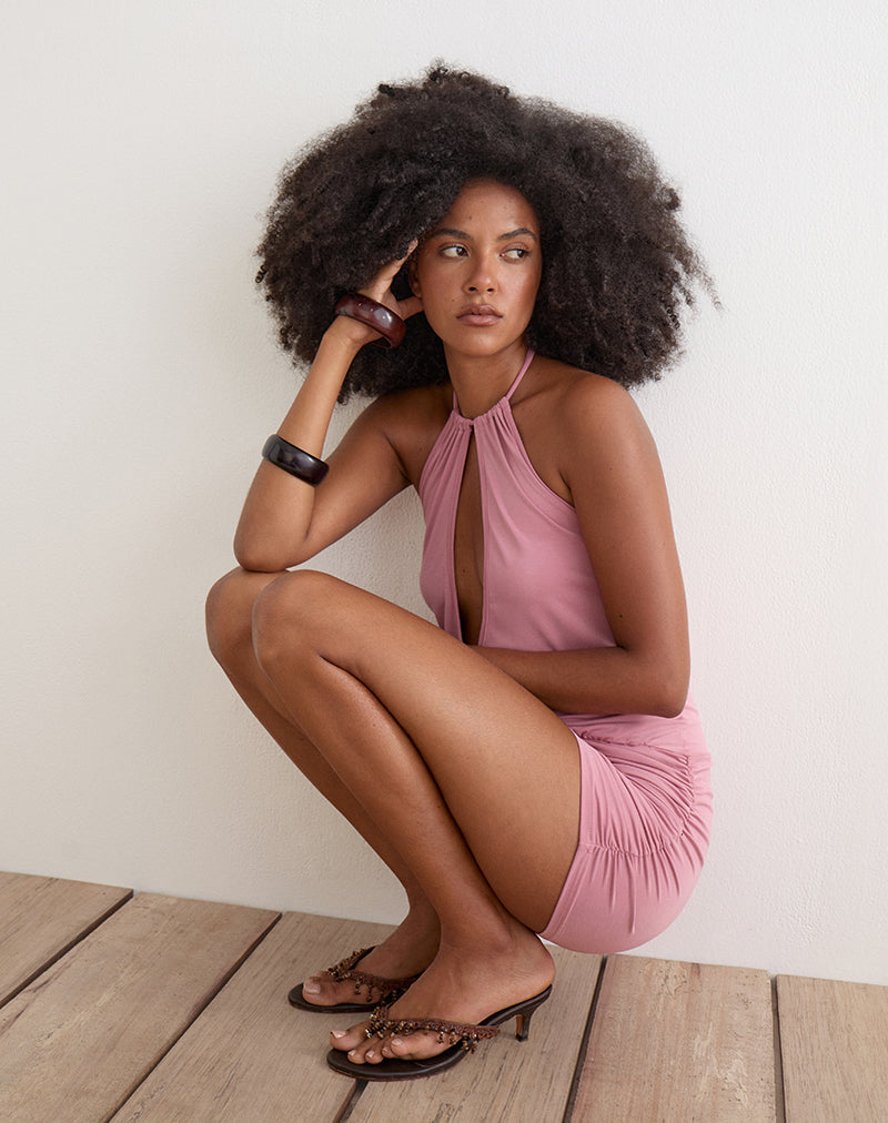 Pink Cupro Halterneck Mini Dress | Jolicia – motelrocks.com