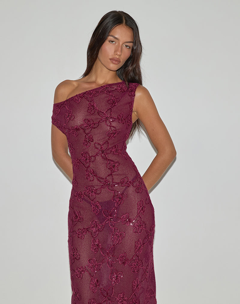 Burgundy Sequin Knit Midi Dress | Kaido  motelrocks.com