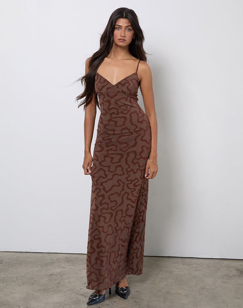 brown swirl print dress Flock Maxi Size:10 yrs Collection: SS26 BRIDAL Long Sleeve Ivory Lace