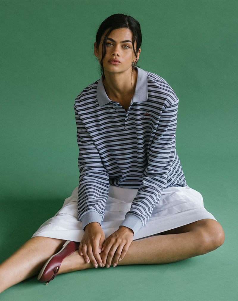 Image of Kamilla Baggy Long Sleeve Shirt in Blue and Grey Stripe