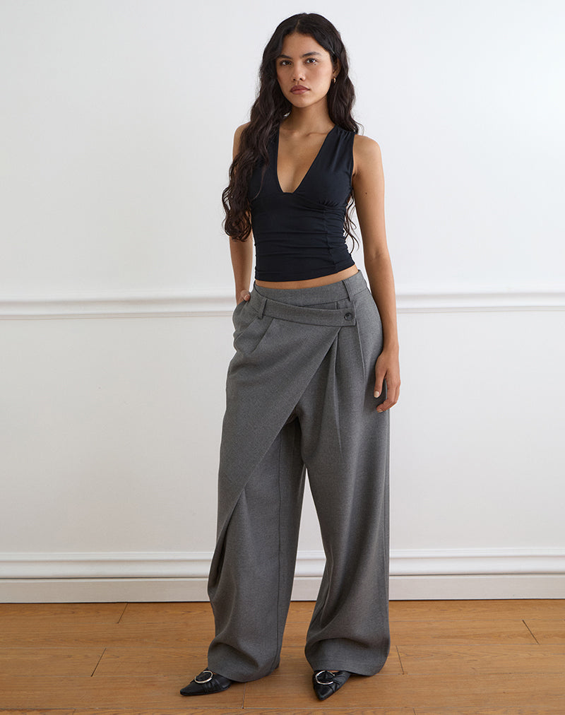 Charcoal Asymmetric Tailored Wide Leg Trouser | Kanna – motelrocks.com