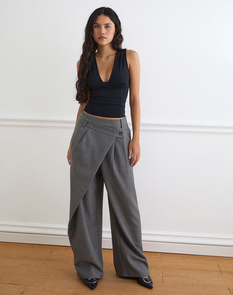 Charcoal Asymmetric Tailored Wide Leg Trouser | Kanna – motelrocks.com