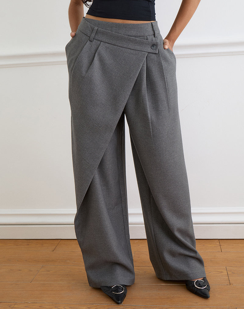 Charcoal Asymmetric Tailored Wide Leg Trouser | Kanna – motelrocks.com