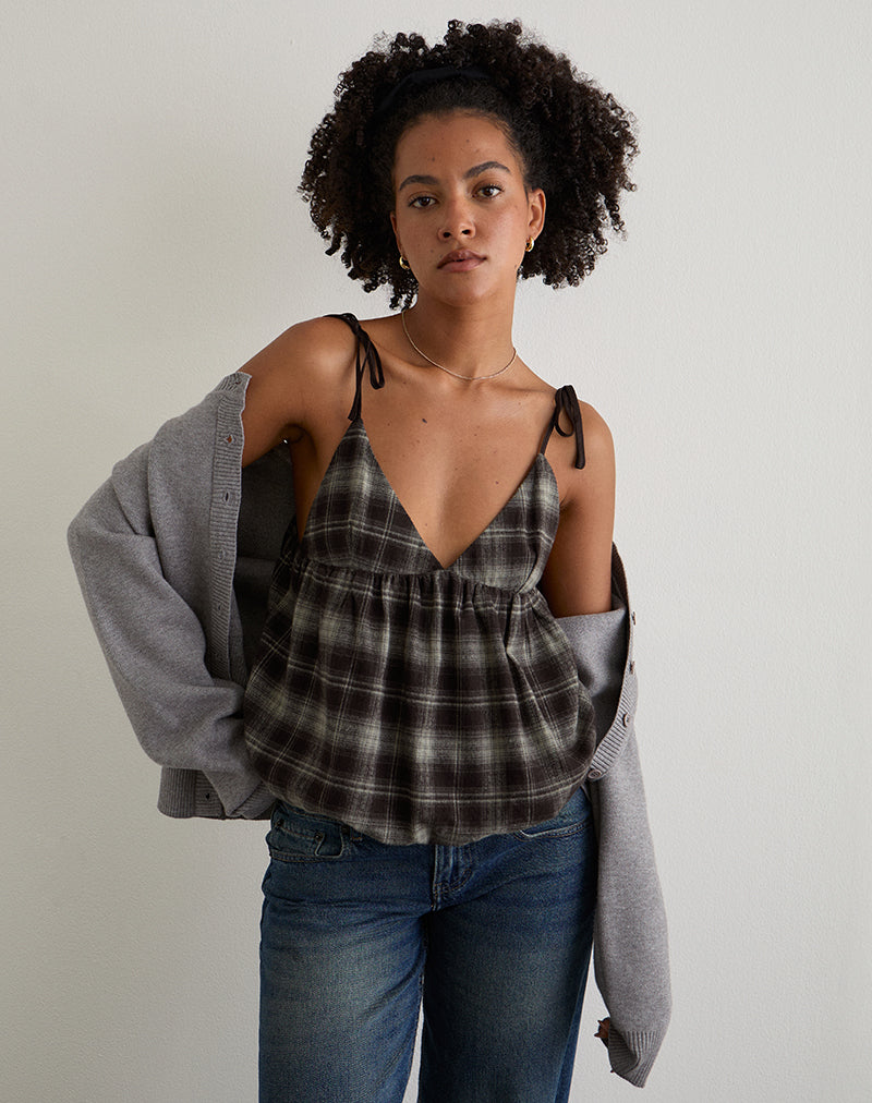 Grey Check Triangle Bust Cami Top | Kaoru – motelrocks.com
