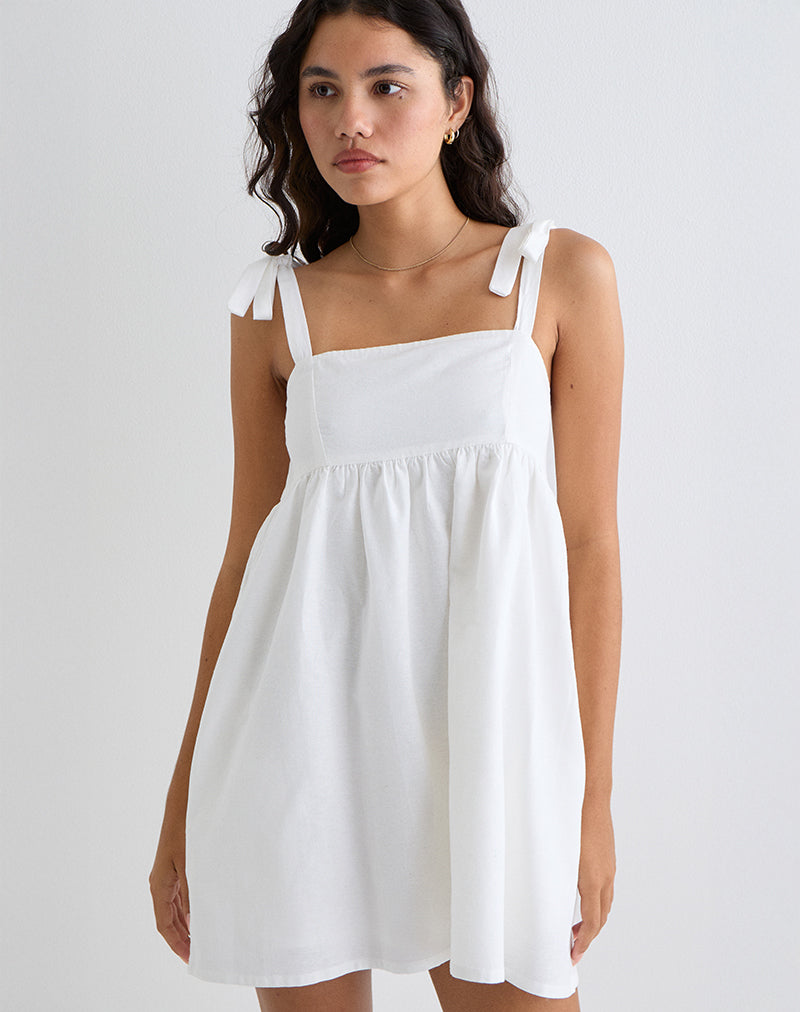 Ivory White Linen Smock Mini Dress