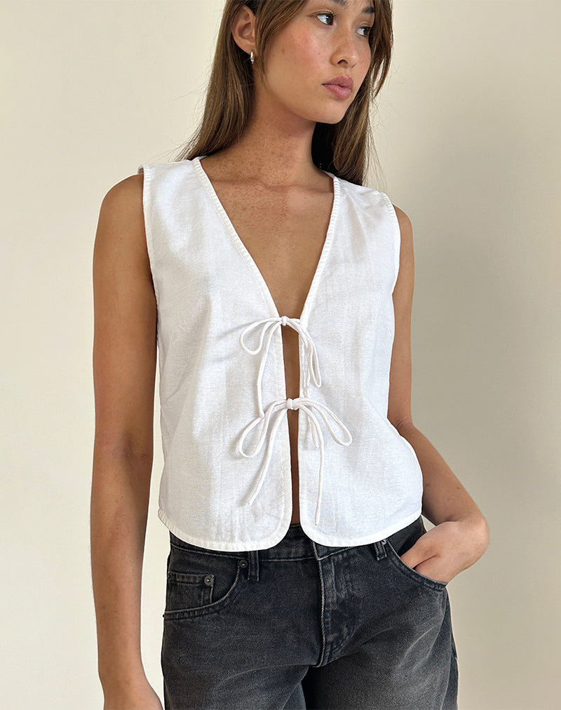 Kayve Tie Front Top in Off White