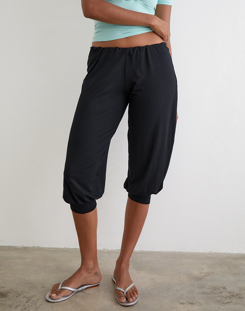 Black Rayon Jersey Capri Trousers | Kurty – motelrocks.com