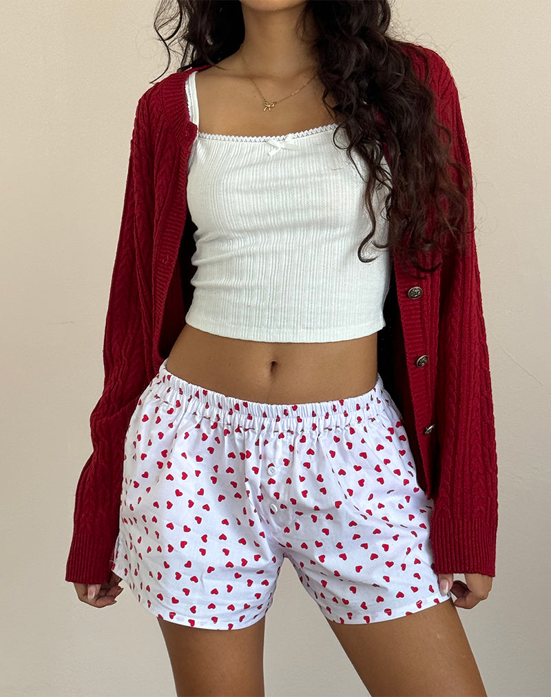 Image of Laboxe Shorts in White Red Hearts