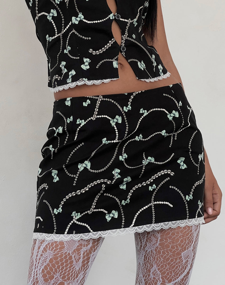 Pearl Bow with Print Molen Mini Black | and Skirt –