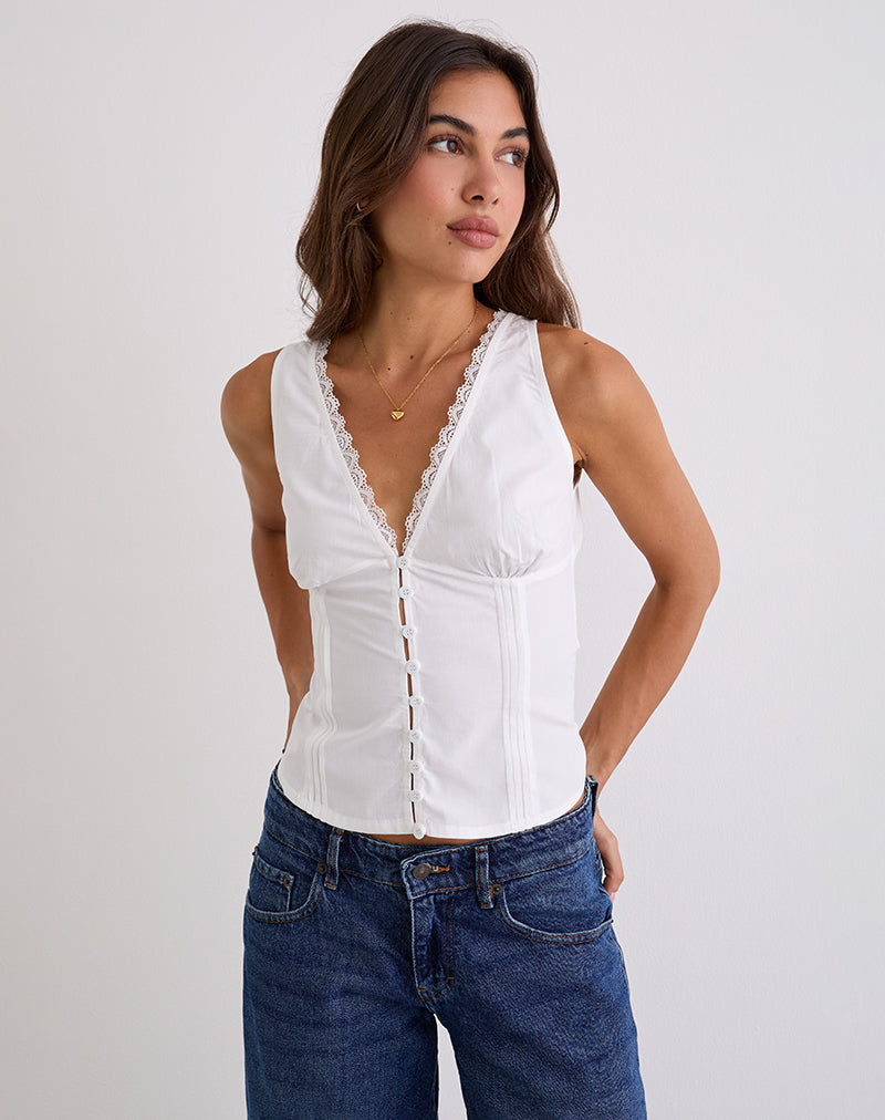 Floerns Women's Plus Size Corset Denim Tank Top – Sleeveless Y2K Top With Lace Up & Split Hem - View #14