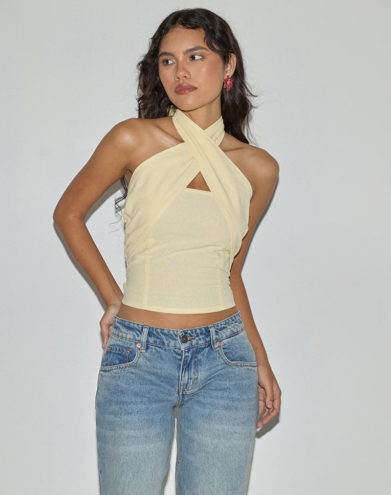 Yellow Linen Wrap Halterneck Top | Lasy – motelrocks.com