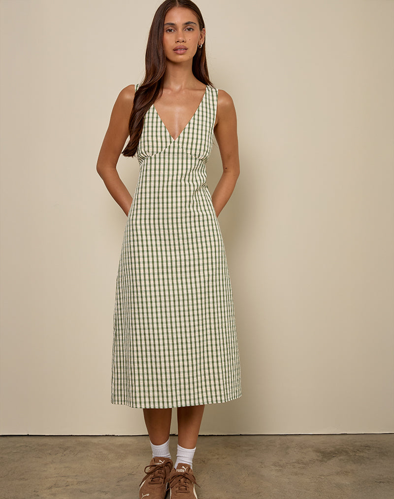 Green Check Midi Dress | Lavisha – motelrocks.com