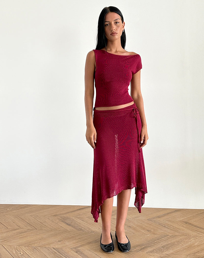 image of Leysa Midi Skirt in Sheer Knit Red