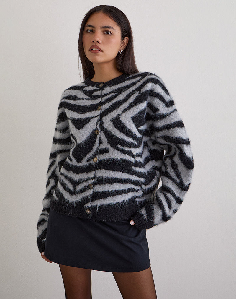Black and Grey Big Zebra Knit Cardigan | Liliana – motelrocks.com