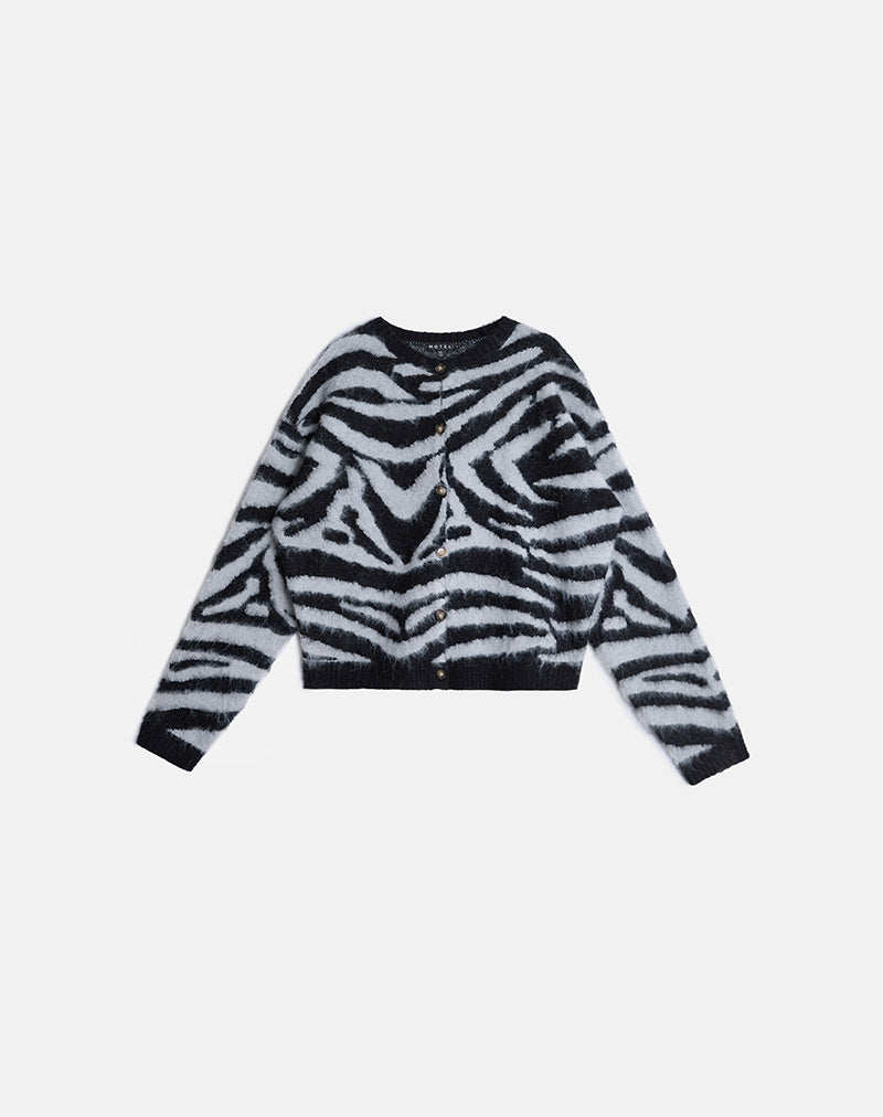 Black and Grey Big Zebra Knit Cardigan | Liliana – motelrocks.com