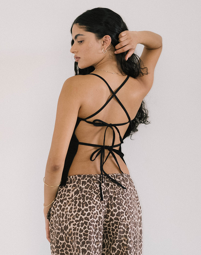 Black Linen Tie Back Top | Lintang – motelrocks.com