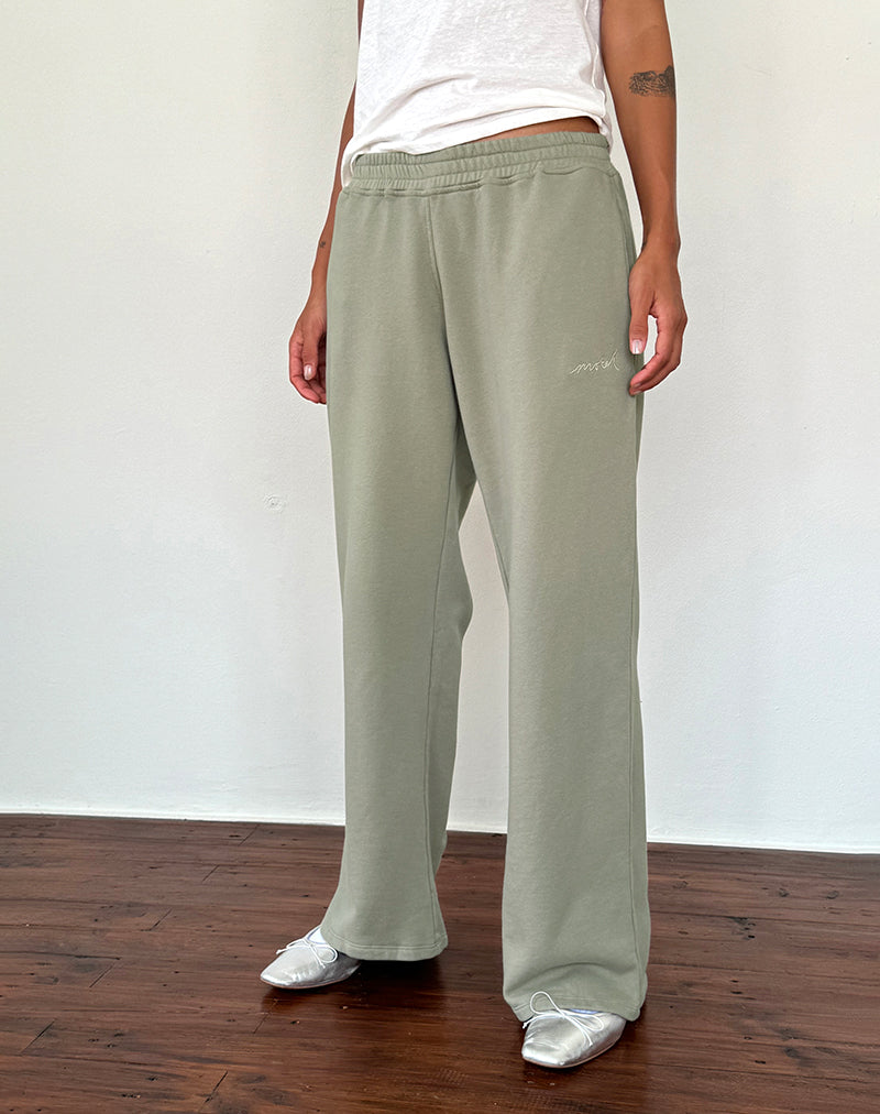Loose Jogger in London Fog with Ivory &#39;MOTEL&#39; Embroidery