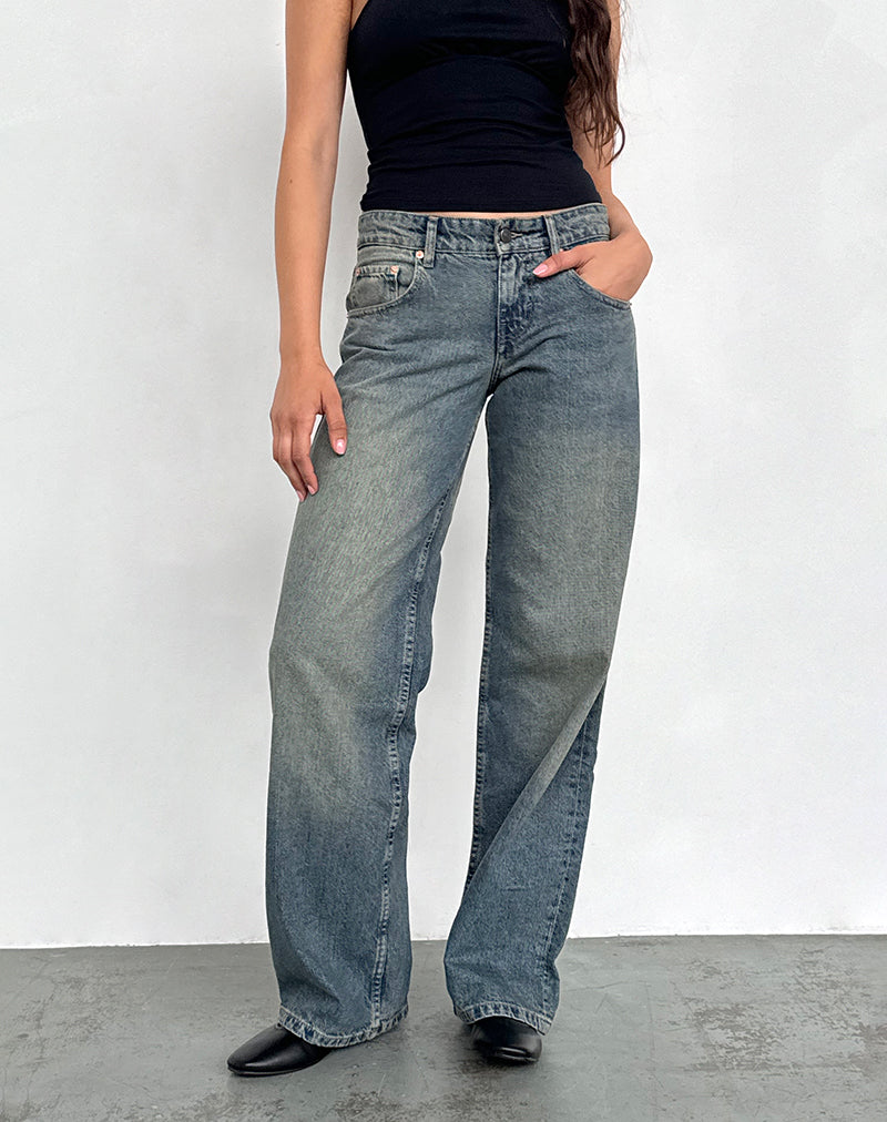 Extreme Blue Green Low Rise Straight Leg Jeans | Parallel