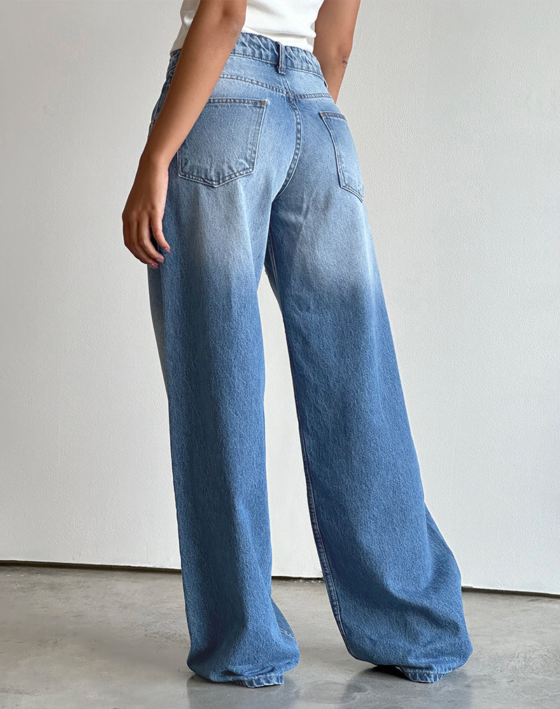 Image of Roomy Extra Wide Low Rise Jeans in Marine Blue Wash