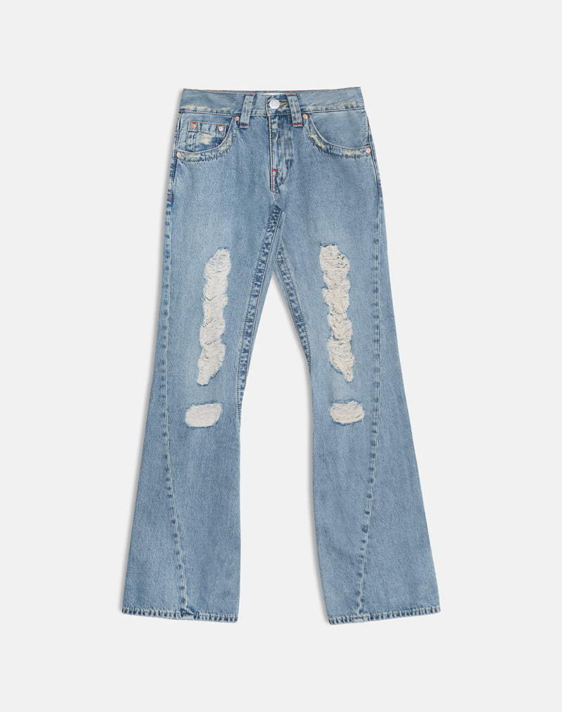 True Blue Low Rise Twisted Seam Ripped Jeans Twisted