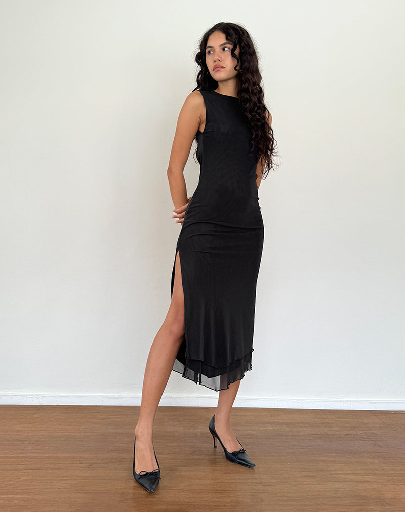 Lyra Backless Midi Dress in Mesh Black Lyra Backless Midi Dress in Mesh Black