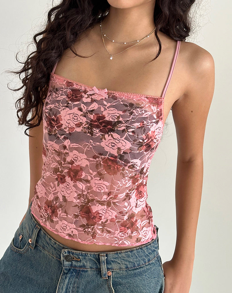 Image of Magita Top in Pink Lace Floral Bloom