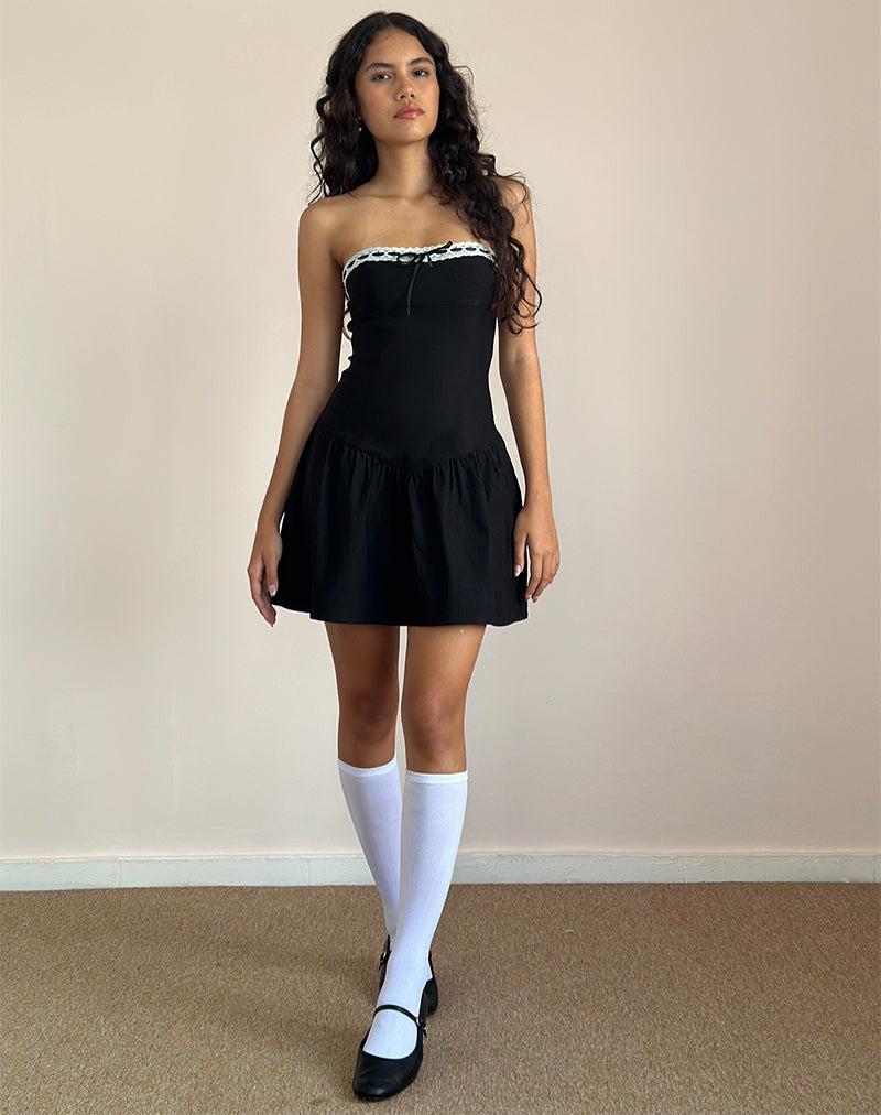 Manisha Mini Dress in Black with White Trim Manisha Mini Dress in Black with White Trim