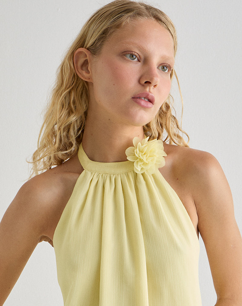 Chiffon Lemon Mini Halter Neck Dress