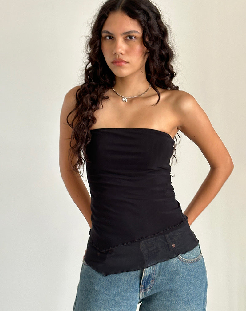 Black Longline Asymmetrical Tube Top | Marissa – motelrocks.com