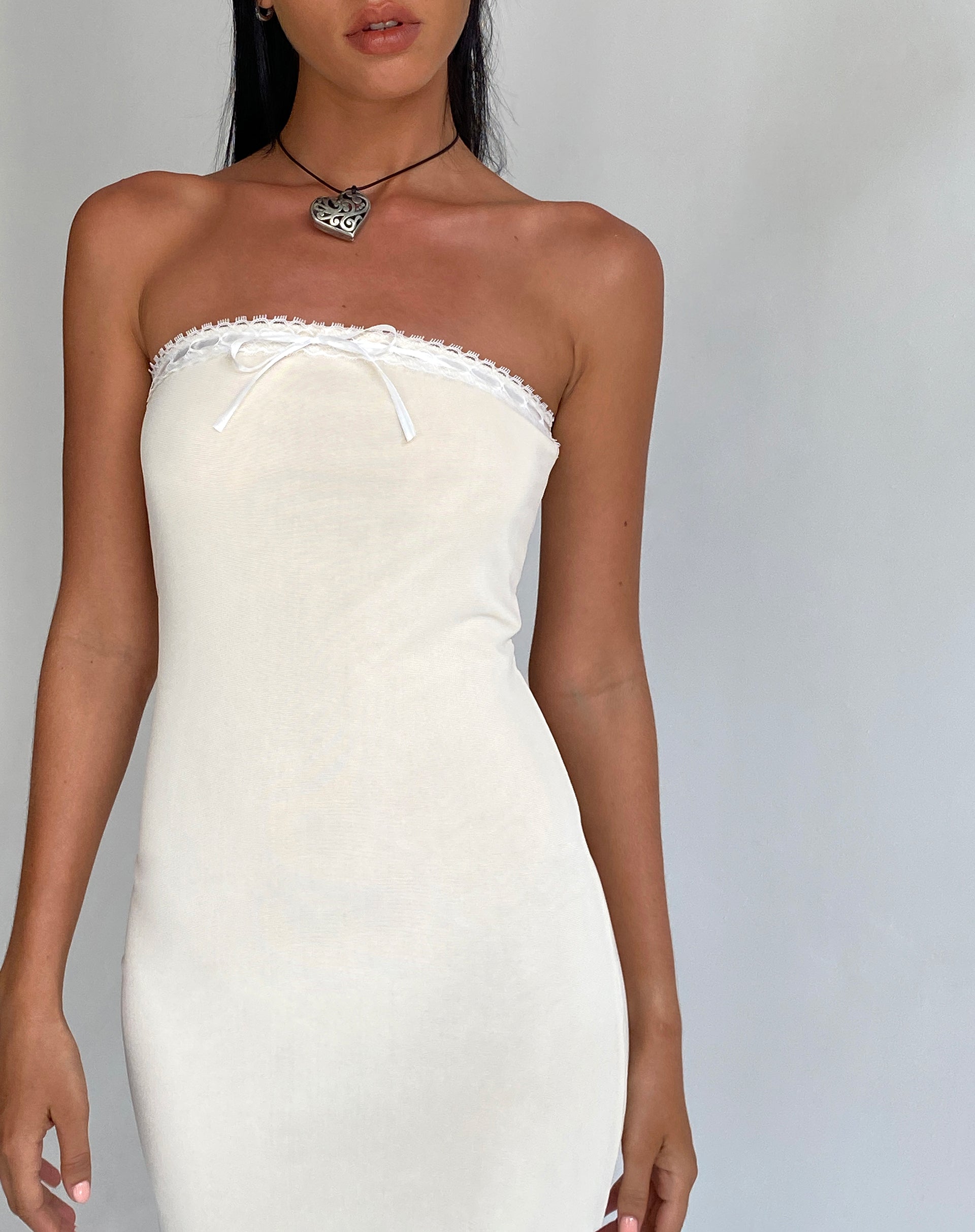 Image of Marve Bandeau Maxi Dress in Mesh Cream