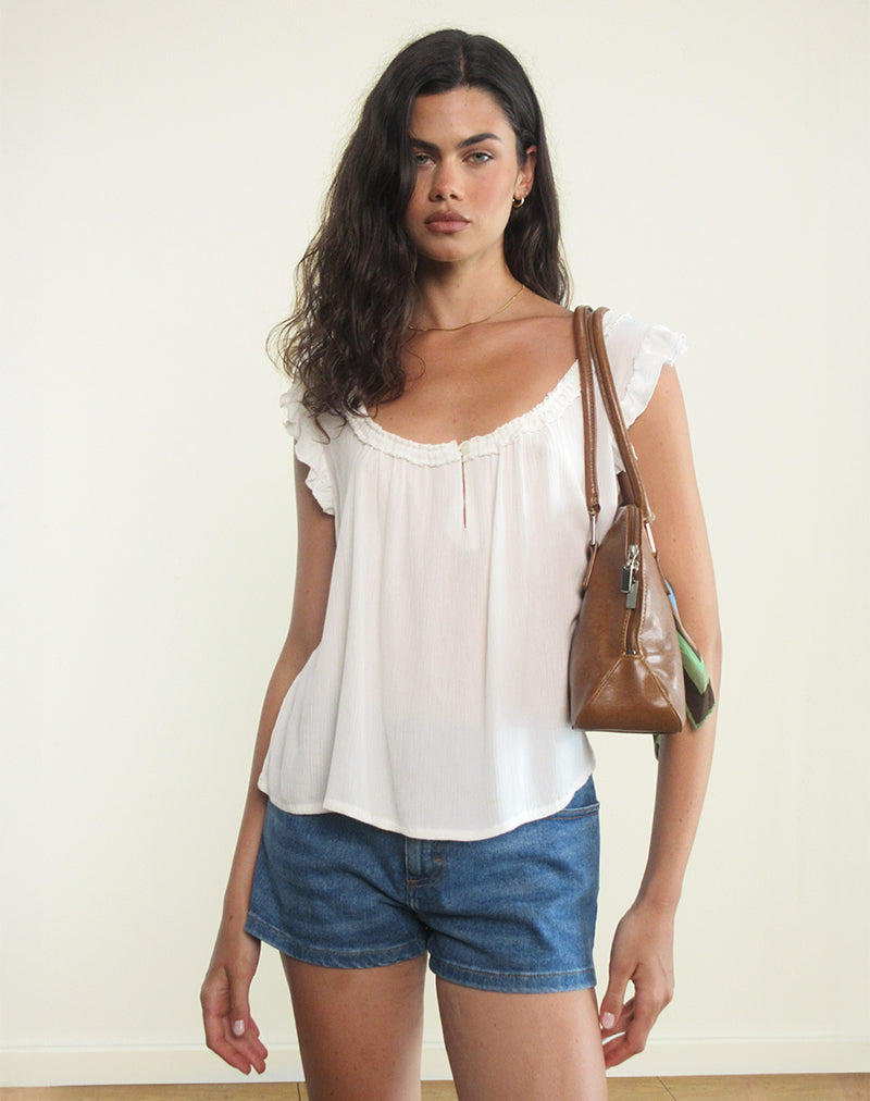 White Scoop Neck Keyhole Top | Merisso – motelrocks.com