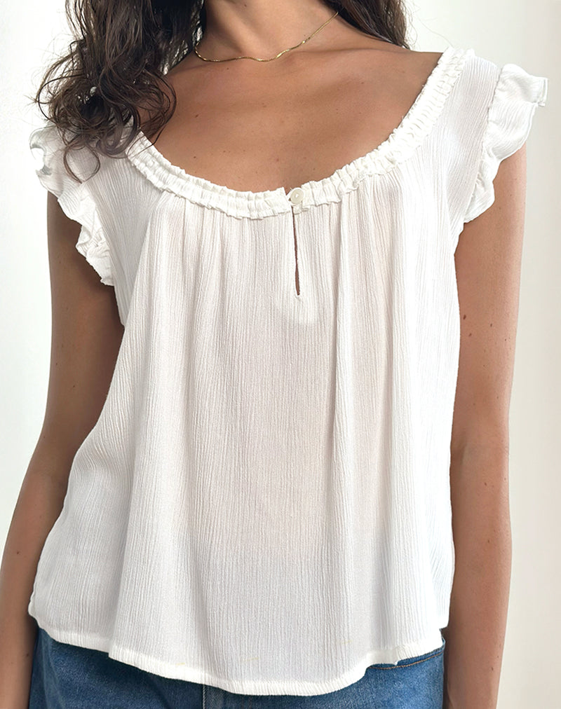 White Scoop Neck Keyhole Top | Merisso – motelrocks.com