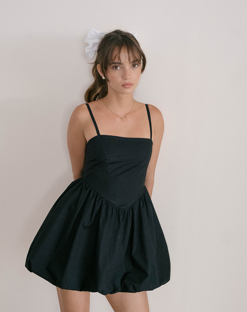Micala Puffball Mini Dress in Black